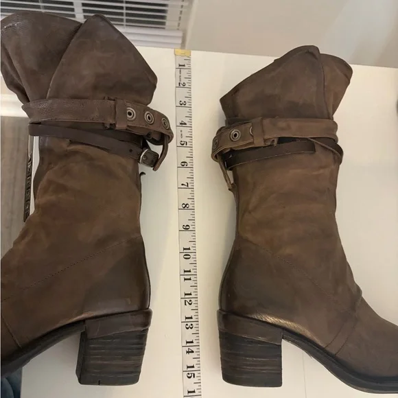 A.S.98 Judd Brown/Gray Leather Strappy Calf Boots Size 39/8.5 Western Boho - Picture 14 of 16